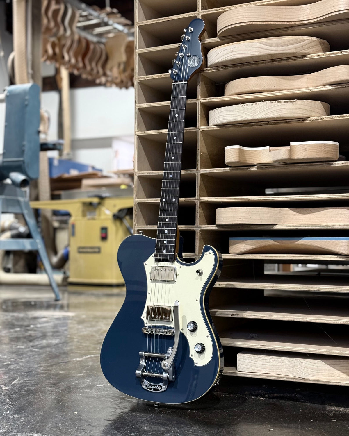 Full view of Land Rover Blue Portlander B-stock guitar